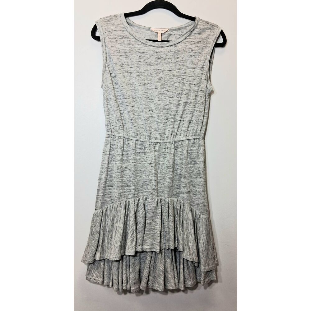 Rebecca Taylor womens small 100% linen shirt dress tiered ruffle gray